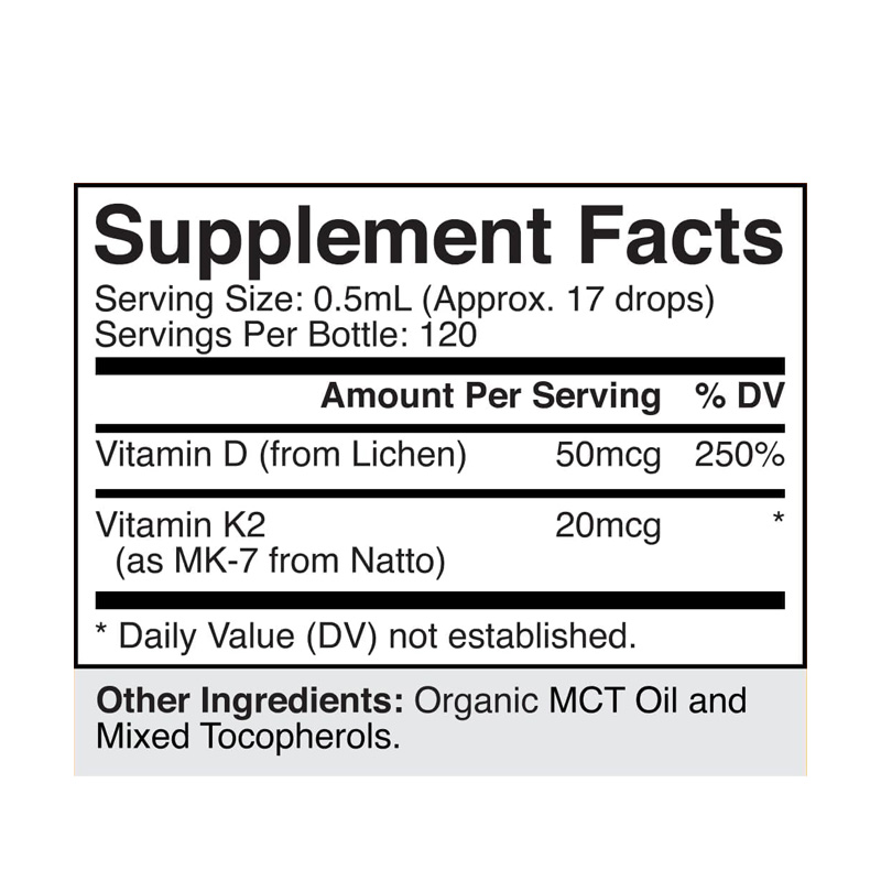 CR86201 NATURES CRAFT VITAMIN D3 Y K2 ORGANIC DROPS 60ML 120 SERVICIOS ETIQ