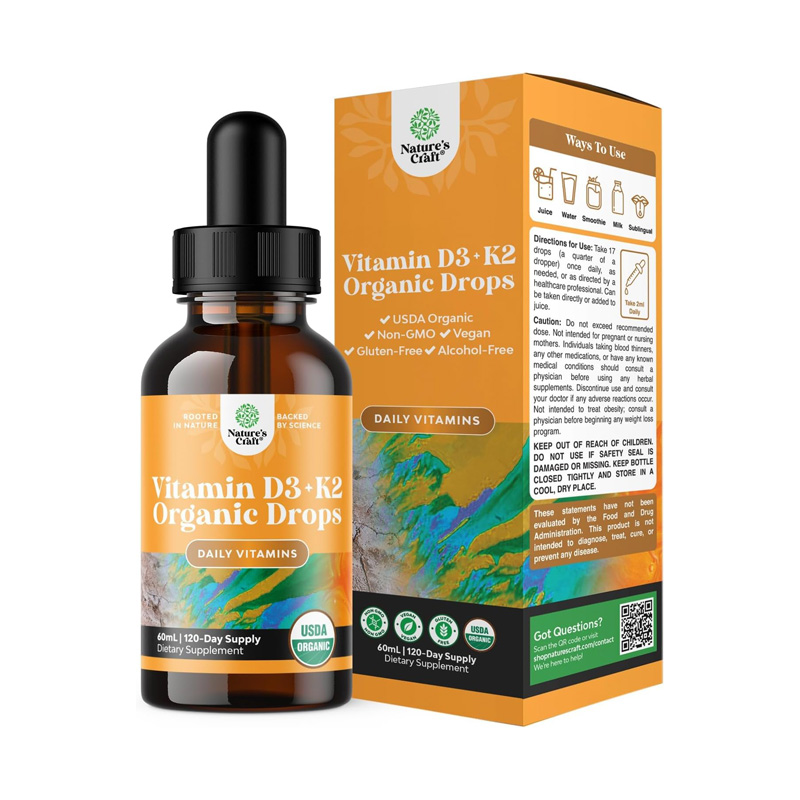 CR86201 NATURES CRAFT VITAMIN D3 Y K2 ORGANIC DROPS 60ML 120 SERVICIOS